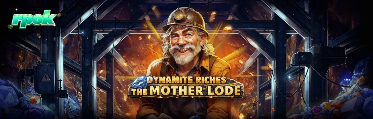 Tampilan visual slot Dynamite Riches The Mother Lode dengan latar belakang tambang emas